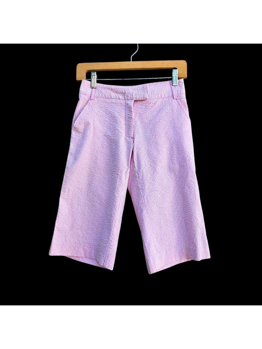 Lilly Pulitzer Seersucker Shorts Pink White Stripe Cotton Stretch Women's 0